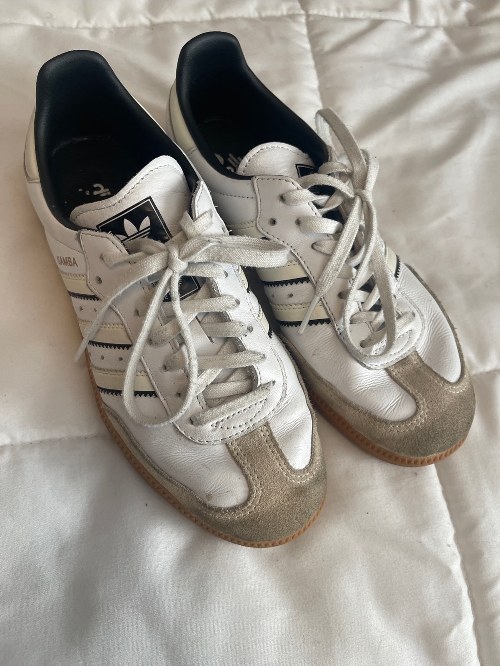 adidas White & Black Leather Sneakers with Tan Suede Toe